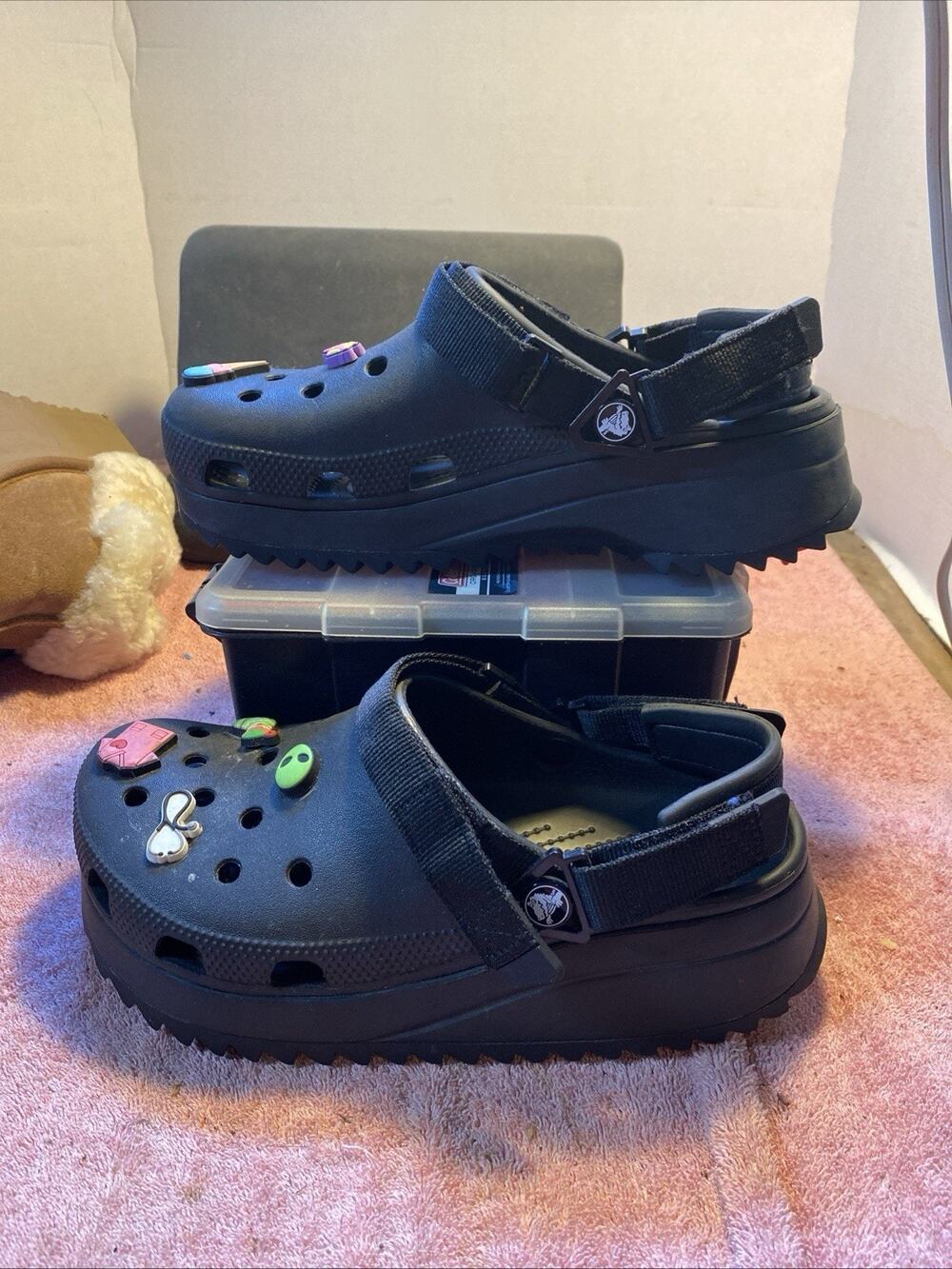 Crocs Classic Hiker Clog Black Platform Adjustable Strap Sandals Mens 7 Women 9